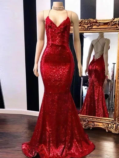 Mermaid V-neck Sparkly Sequin Prom Dresses #Milly020108040