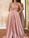 Ball Gown/Princess Floor-length One Shoulder Satin Appliques Lace Prom Dresses #Milly020108041