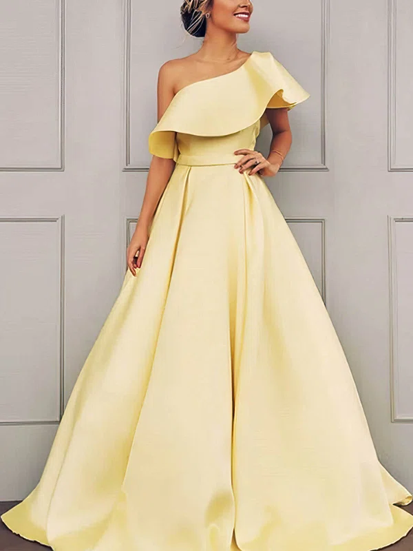 Ball Gown/Princess Floor-length One Shoulder Satin Prom Dresses #Milly020108049