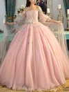 Ball Gown/Princess Off-the-shoulder Tulle Floor-length Prom Dresses With Flower(s) S020108051