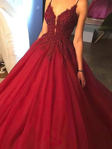 Ball Gown/Princess Floor-length V-neck Organza Beading Prom Dresses #Milly020108056