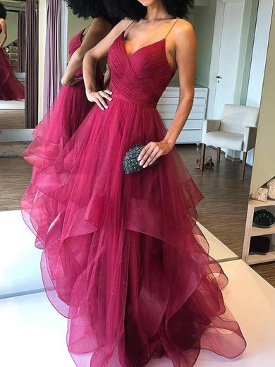 Ball Gown/Princess Floor-length V-neck Glitter Ruffles Prom Dresses #Milly020108062