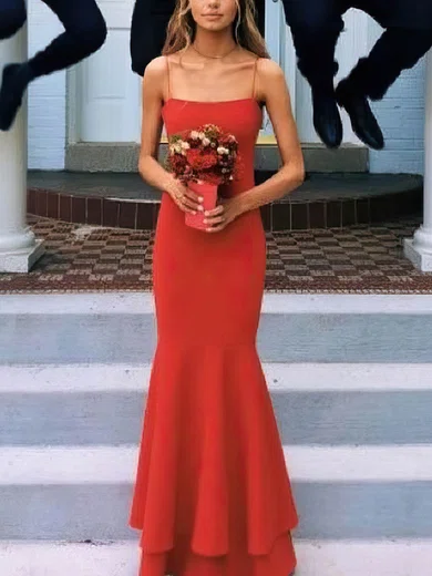 Trumpet/Mermaid Square Neckline Stretch Crepe Floor-length Prom Dresses #Milly020108067