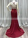 Trumpet/Mermaid V-neck Jersey Sweep Train Split Front Prom Dresses #Milly020108075