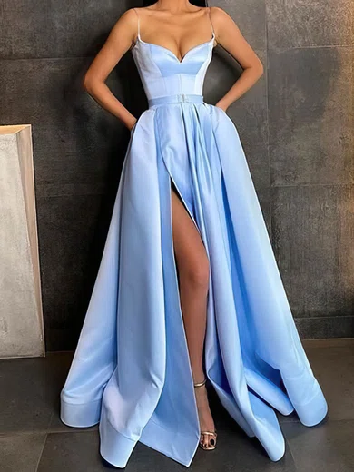 Ball Gown V-neck Satin Prom Dresses With Split #Milly020108088