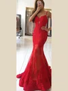 Trumpet/Mermaid V-neck Tulle Sweep Train Appliques Lace Prom Dresses #Milly020108095