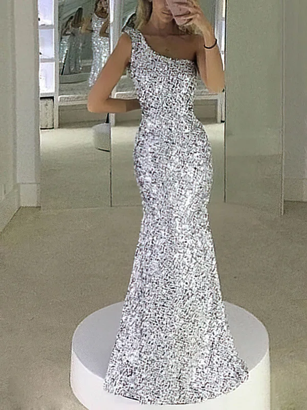 Sheath/Column Floor-length One Shoulder Sequined  Elegant Prom Dresses #Milly020108098