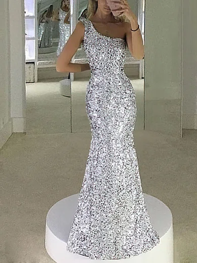 Sheath/Column Floor-length One Shoulder Sequined  Elegant Prom Dresses #Milly020108098