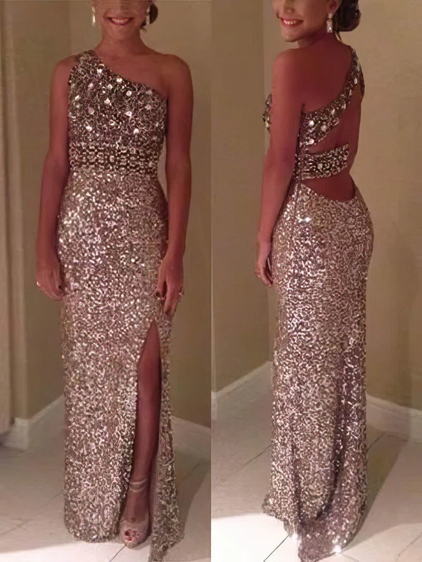Sheath/Column Floor-length One Shoulder Sequined Beading Prom Dresses #Milly020108100