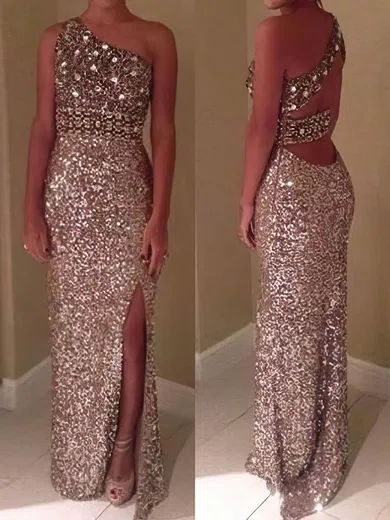 Sheath/Column One Shoulder Cut Out Sparkly Sequin Prom Dresses #Milly020108100