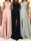 A-line Sweep Train Scoop Neck Chiffon Appliques Lace Prom Dresses #Milly020108102