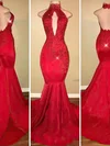 Mermaid High Neck Stretch Crepe Cut Out Prom Dresses With Appliques #Milly020108112