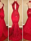 Trumpet/Mermaid High Neck Jersey Sweep Train Beading Prom Dresses #Milly020108112