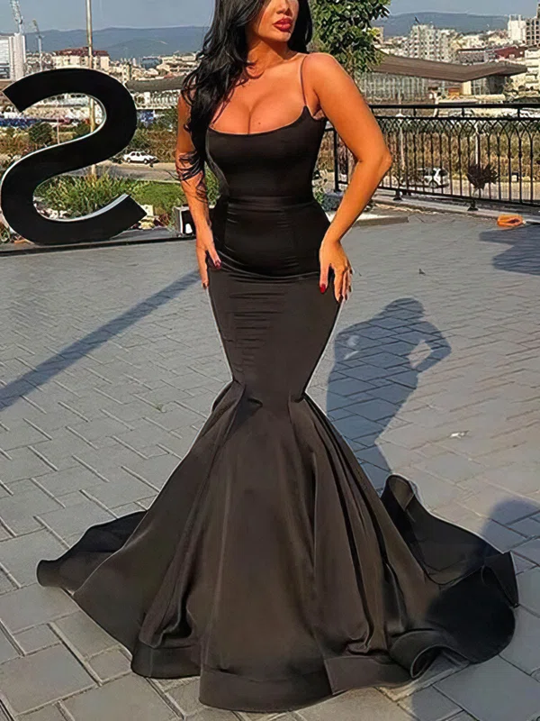 Black Mermaid Scoop Neck Stretch Crepe Prom Dresses #Milly020108128