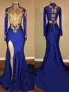 Trumpet/Mermaid High Neck Jersey Sweep Train Appliques Lace Prom Dresses #Milly020108145