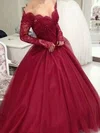 Ball Gown Off-the-shoulder Tulle Sweep Train Appliques Lace Prom Dresses #Milly020108148