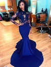 Trumpet/Mermaid Sweep Train Scoop Neck Jersey Appliques Lace Prom Dresses #Milly020108154