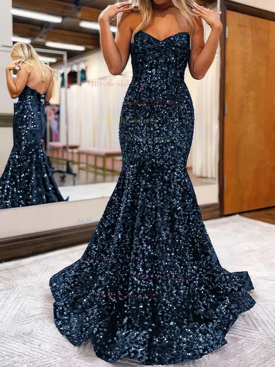 Trumpet Mermaid Navy Off The Shoulder Sequin Prom Dress Trumpet Mermaid Navy Off The Shoulder Sequin Prom Dress