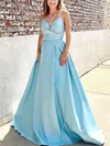 Ball Gown/Princess Sweep Train V-neck Satin Ruffles Prom Dresses #Milly020108199