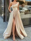 Ball Gown/Princess Floor-length One Shoulder Satin Sleeveless Pockets Prom Dresses #Milly020108202