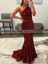 Trumpet/Mermaid One Shoulder Sequined Sweep Train Prom Dresses #Milly020108203