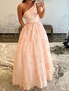 Ball Gown One Shoulder Lace Sparkly Prom Dresses With Beading #Milly020108176