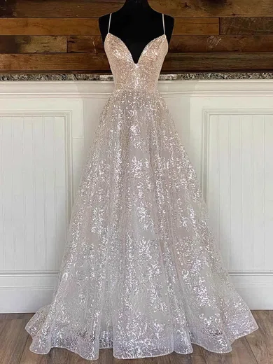 Ball Gown V-neck Sparkly Sequin Prom Dresses #Milly020108179