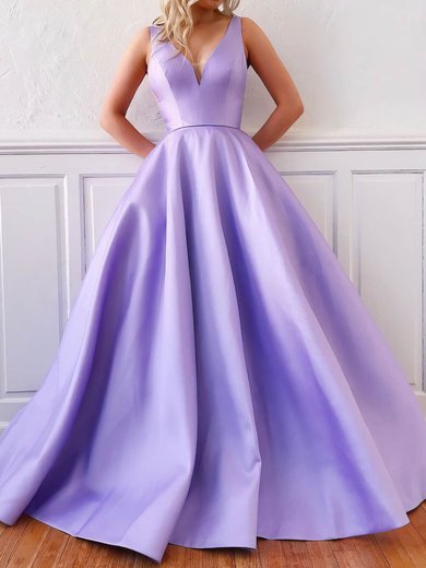 Ball Gown/Princess Sweep Train V-neck Satin Sleeveless Simple Prom Dress #Milly020108180