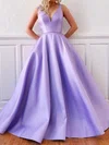 Ball Gown/Princess Sweep Train V-neck Satin Sleeveless Simple Prom Dress #Milly020108180