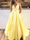 Ball Gown/Princess V-neck Satin Sweep Train Pockets Prom Dresses #Milly020108181