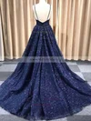 Ball Gown V-neck Glitter Sweep Train Prom Dresses #Milly020108190
