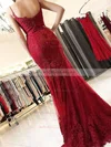 Trumpet/Mermaid V-neck Tulle Sweep Train Appliques Lace Prom Dresses #Milly020108191