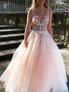 Ball Gown V-neck Tulle Sweep Train Beading Prom Dresses #Milly020108193