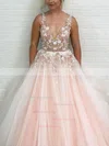 Ball Gown V-neck Tulle Sweep Train Beading Prom Dresses #Milly020108193