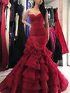 Trumpet/Mermaid Sweetheart Satin Tulle Sweep Train Appliques Lace Prom Dresses #Milly020108197
