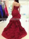 Trumpet/Mermaid Sweetheart Satin Tulle Sweep Train Appliques Lace Prom Dresses #Milly020108197