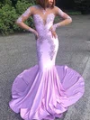 Trumpet/Mermaid Sweep Train Scoop Neck Jersey Appliques Lace Prom Dresses #Milly020108222
