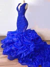 Trumpet/Mermaid V-neck Organza Sweep Train Beading Prom Dresses #Milly020108239