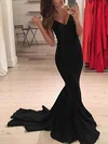Trumpet/Mermaid V-neck Stretch Crepe Sweep Train Prom Dresses #Milly020108248