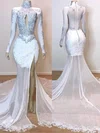 Trumpet/Mermaid High Neck Chiffon Sweep Train Appliques Lace Prom Dresses #Milly020108249