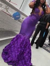 Trumpet/Mermaid High Neck Jersey Floor-length Appliques Lace Prom Dresses #Milly020108275