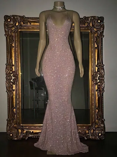 Mermaid V-neck Sparkly Sequin Prom Dresses #Milly020108285