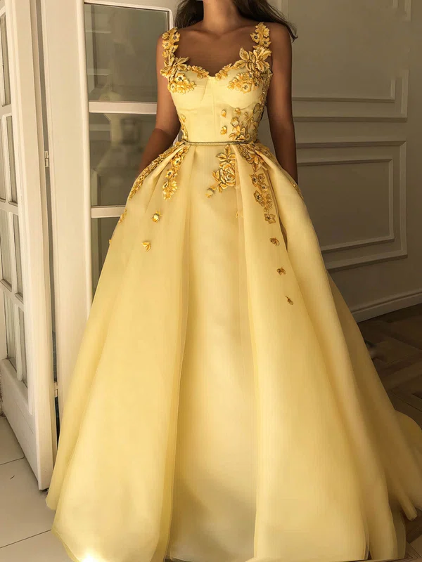 Ball Gown/Princess Sweep Train V-neck Organza Beading Prom Dresses #Milly020108293