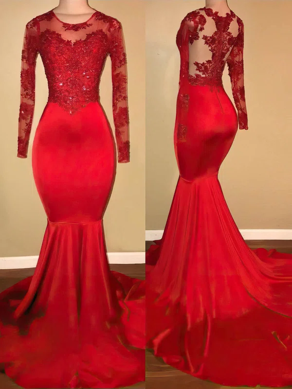 Trumpet/Mermaid Scoop Neck Stretch Crepe Sweep Train Beading Prom Dresses #Milly020108306