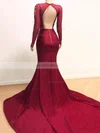 Trumpet/Mermaid V-neck Jersey Sweep Train Beading Prom Dresses #Milly020108309