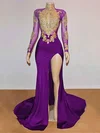 Mermaid High Neck Long Sleeves Jersey Prom Dresses With Appliques #Milly020108321