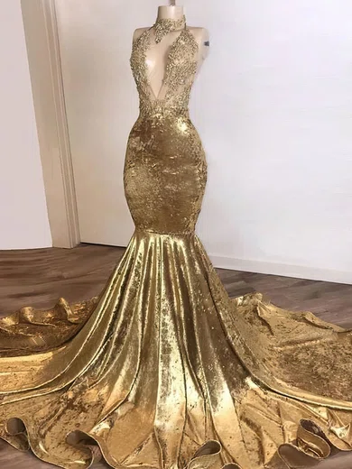 Mermaid High Neck Sparkly Sequin Prom Dresses With Beading #Milly020108322