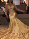 Trumpet/Mermaid Sweep Train High Neck Jersey Beading Prom Dresses #Milly020108343