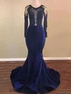Trumpet/Mermaid Scoop Neck Jersey Sweep Train Beading Prom Dresses #Milly020108344