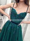 A-line V-neck Tulle Lace Sweep Train Beading Prom Dresses #Milly020108395